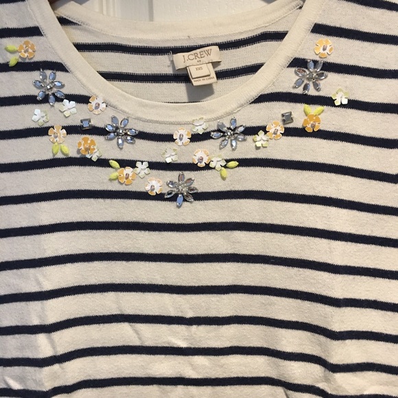 J Crew Embellished Striped Navy top size XXS - Picture 7 of 7